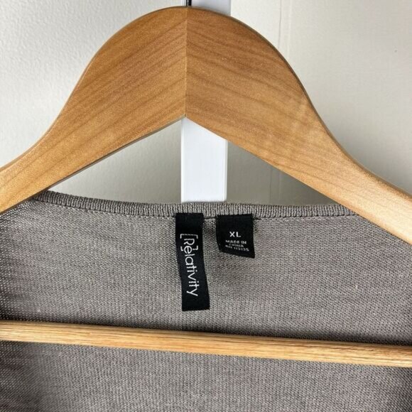 Relativity Cardigan Sweater Gray Open Front Ruffle Ramie Rayon Womens XL - Picture 5 of 5